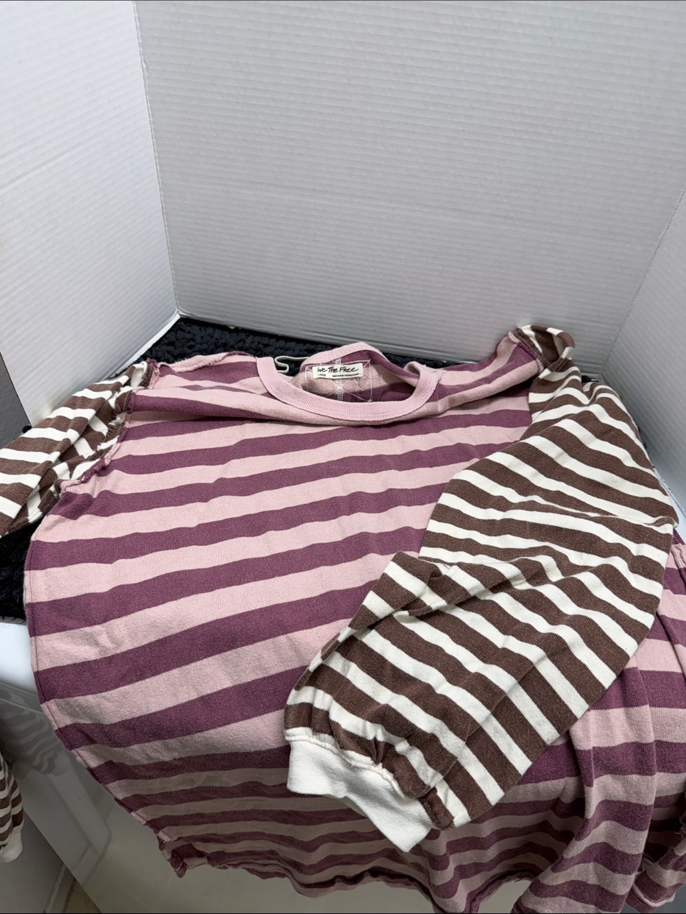 We The Free Striped Pink & Brown Long Sleeve Tee